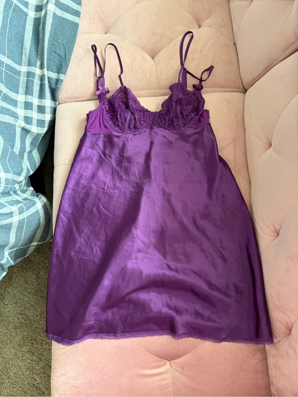 Morgan Taylor Purple Satin Lace Chemise Slip